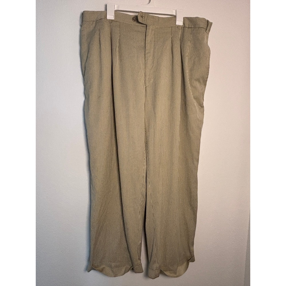 Lineage Milan New York Mens Tan Striped Pleated Cuffed Dress Pants 42x30